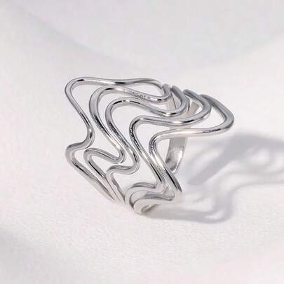 Anillo ajustable forma irregular color plateado multicapa anillo moderno bisutería joyería mujer diseño único elegante uso diario