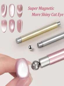 1 件 3D 圆形钢球磁铁美甲猫眼图案设计工具，粉色圆形钢球磁铁 3D 猫眼设计适合女性美甲沙龙和家庭美甲、美甲用品、沙龙美甲工具 - 彩色 - 查看 2