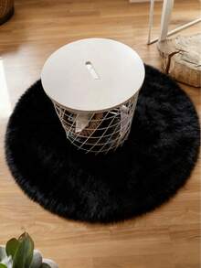 1pc Soft & Fluffy Round White Shag Rug, Comfortable For Bedroom, Living Room, Study, Office, Entryway, Can Be Used As Floor Mat To Create A Cozy Bedroom Ambiance - 黑色 - 查看 2