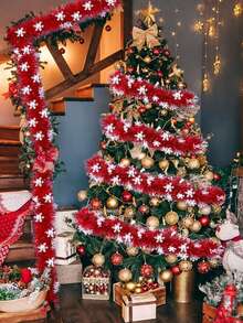 Red Shiny Snowflake Metallic Aluminum Foil Tassel Wreath, Christmas Tree Decor Wreath, For Holiday Party Backdrop, Christmas Theme,Centerpiece, Christmas Tree Garland Decoration - Multicolor - View 8
