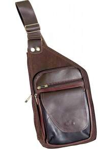 Bolso Bandolera, Pechera de Piel Genuina para Hombre, Estilo Mensajero, Color Café, Hecho en México, Con Múltiples Compartimentos y Correa Ajustable - Cafetería - Ver 7