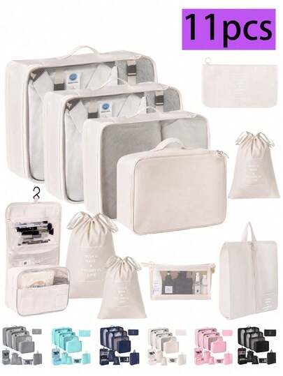 Bộ 11/1 Túi đựng đồ du lịch đa năng - Túi đựng đồ phân loại quần áo, Túi đựng đồ, Túi đựng hành lý, Túi đựng phụ kiện du lịch dung tích lớn, Túi đựng đồ nén, Phong cách tối giản, Thời trang du lịch, Túi xách lưới, Phụ kiện du lịch, Túi đựng mỹ phẩm, Túi đựng đồ lót, Túi đựng đồ trang điểm, Túi đựng đồ, Túi đựng đồ - Dễ dàng sắp xếp quần áo, Thích hợp đựng mỹ phẩm, Chăm sóc da, Chì kẻ lông mày, Bông phấn, Lược, Sơn móng tay, Làm móng tay, Trang sức, Nước hoa, Văn phòng phẩm, Lưu trữ sản phẩm kỹ thuật số, Quà tặng ngày lễ