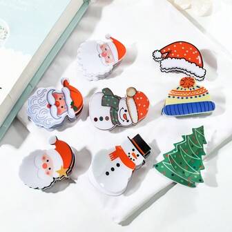 2pcs Christmas Party Accessories - Claw Hair Clips, Santa Claus, Snowman, Christmas Tree, Santa Hat Shaped Hair Clips, Christmas Holiday Fashion Hair Clips, Cartoon Snowman Hair Clips