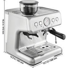Cafetera espresso con molinillo, cafetera espresso semiautomática de 15 bares con varilla de vapor espumador de leche, tanque de agua extraíble y manómetro para capuchino, latte, machiato, sistema de control PID - Plateado - Ver 10
