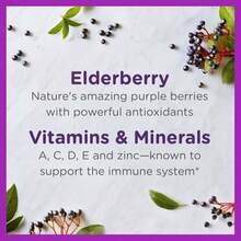 Zarbee's Kids Elderberry Immune Support Supplement Gummies, Vitamins A C D3 E &Amp; Zinc, Elderberry Extract, Gluten &Amp; Gelatin Free, No Artificial Flavors, Natural Berry Flavor, Ages 2+, 42 Ct - Tên hương vịA - Xem 2