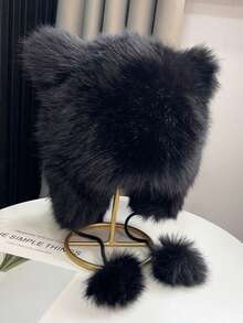 Neue Winter Dicke Waschbär Winddichte und Kälte schützende Ohrenmütze mit süßen Fuchsohren, kleiner Plüschhut für Mädchen und Studenten für Outdoor-Festivals, vielseitig modische gestrickte Mütze