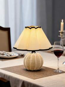 1 pieza Lámpara de mesa de ratán, lámpara plegada hecha a mano de estilo retro, lámpara de mesita de noche de madera sólida nórdica, adecuada para casa de huéspedes, comedor, camping, lámpara de luz cálida minimalista con control táctil, luz nocturna de ambiente - color madera - Ver 1