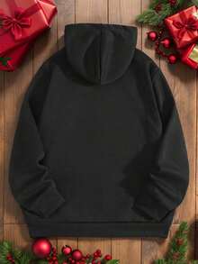 Sudadera  SudaderaschristmasAttitoon Casual Minimalist Navy Blue Hooded Long Sleeve Loose Fit Thick Sweatshirt For Women, Suitable For Autumn/Winter,FallLoose And Comfortablewinter Clothes For Women>Sweatshirtswinter Clothes For Women>Sweatshirts - 黑色 - 查看 3