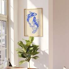 1pc, Canvas Wall Art, Framed Wall Decor, Blue Carp Canvas Print, Classic Modern Wall Hanging, Minimalist Wall Decor, Contemporary Art, Modern Home Decor, Living Room Wall Art, Art, Room Decor, Dorm Decor, Bedroom Decor, Bathroom Decor, Home Decor, Office Decor, Vintage Poster, Dining Room Decor, Aesthetic Art, Gift For Friends, Housewarming Gift, Party Decor