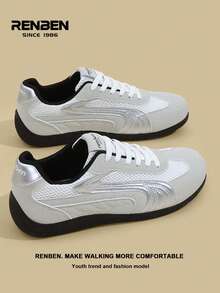 RENBEN 1 Pair Men's Lace-Up Mesh Casual Sneakers, Breathable Low-Top Outdoor Sports Shoes For Summer, Suitable For Traveling, Commuting, Hiking, Dating, 2025 Popular Men's Shoes