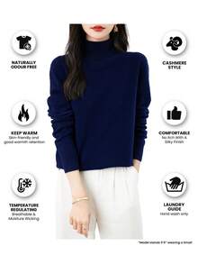 Women's 100% Merino Wool Sweater, Autumn/Winter Long Sleeve Turtleneck Pullover, Warm & Soft Knitted Top