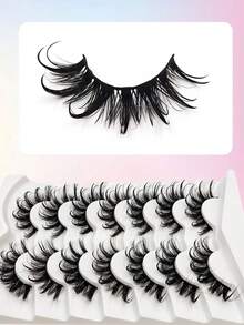 Asiteo 7对水润光泽假睫毛，仿貂毛材质，自然卷翘，浓密纤长，打造仙女猫眼妆容，适合节日、化装舞会等场合，可重复使用 - 尖尾漫畫款 - 查看 7