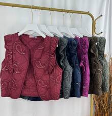 Colete casual liso com cordão na cintura e lapela para uso diário - Roxa - Ver 5