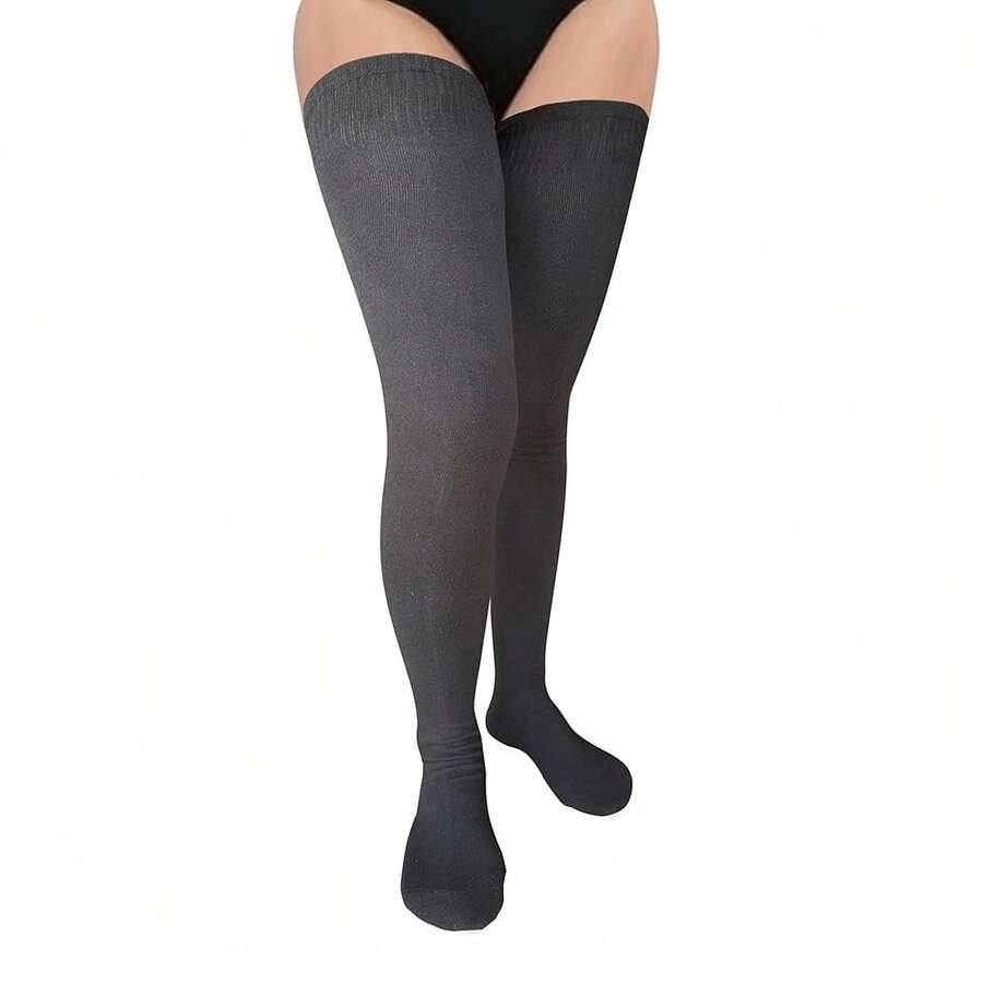 Bestjybt Women Plus Size Thigh High Socks Extra Long Over Knee Socks Warm Thick Leg Warmers Boot Stockings, Medium-Large{"Special_size_type":"Tall","Size_name":"OneSize","Color_name":"Grey"} - 灰色 - 查看 1
