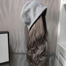 Festive Grey Hair Beanie With Long Curly Body Wave, Warm Winter Cap For Christmas Thanksgiving Parties, Unisex Thermal Hat With Synthetic Hair For Daily Use - Dark Brown - 查看 9