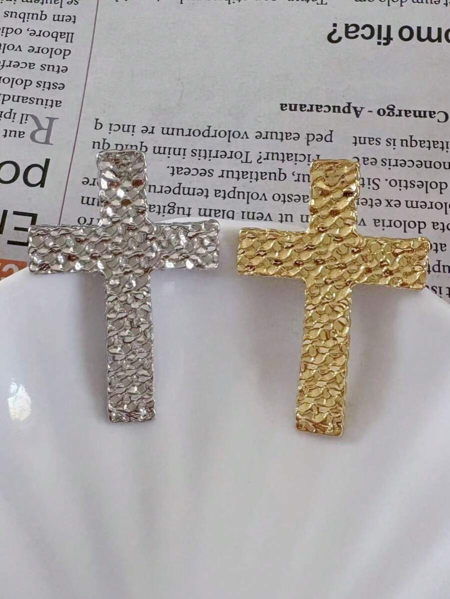 十字锌合金简约小翻领别针,适合女性,装饰徽章配件,适合所有季节的服装配饰别针,用于衣服包包饰品学校办公室配饰衬衫夹克珠宝圣诞节万圣节衣服别针有趣可爱的教师礼物 - 十字形領針 - 查看 1