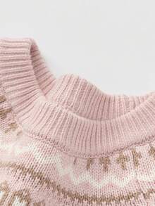 Balabala 2025年冬季女童费尔岛针织毛衣，舒适套头衫 - 紅白色調 - 查看 7