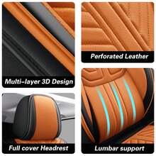 Nappa Leather 5 Seat Luxury Car Seat Covers Full Set Cushion Protector Fit Single Front Seats And Solid Bench 40/60 50/50 60/40 Split Bench Back Universal Fit For Most Cars 4 Season Use - trái cam - Xem 8