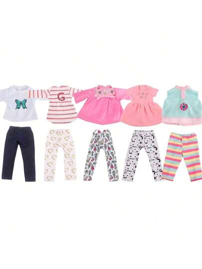 MSYO Conjunto de ropa de muñeca de moda de 14 pulgadas, blusa de muñeca (manga larga/manga corta/sin mangas) + pantalones de muñeca (múltiples patrones), regalo para el cumpleaños, vacaciones y juguete de niñas pequeñas