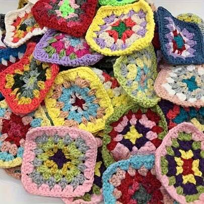 20pcs Handmade Crochet Floral Squares - Vibrant Mixed Color Elegant Patterns, Sweater Decor, Home Accessories, DIY Craft Projects, Adult Handicrafts, Sewing Supplies