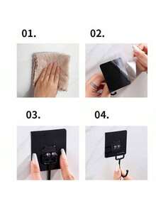 5pcs Strong Adhesive Hooks Kitchen Wall Hooks (Max) Nail-Free Adhesive Coat Hangers With Stainless Steel Hooks Reusable Practical Towel Shower Cap Hooks - Black - View 10
