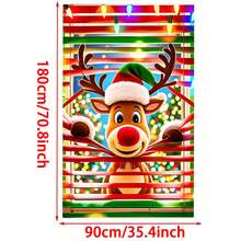 1pc Christmas Window Decoration, Reindeer Santa Snowman Pattern Background Cloth, Indoor/Outdoor Decor, Suitable For Christmas Theme Party Hanging Decor, No Power Needed, Winter Home Decor, Christmas Decoration, Not Sticker - Multicolor - View 15