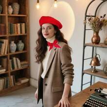 Choyaxo French Beret Hat Set Including Red Beret Hat Long Scarf For Women French Themed Party - như hình ảnh - Xem 6