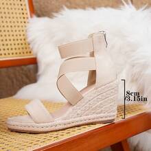 Sandal đế xuồng dệt kiểu La Mã dành cho nữ, thích hợp cho kỳ nghỉ. - Màu be - Xem 12