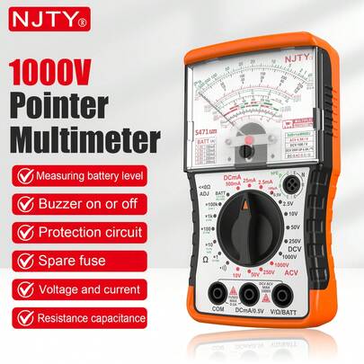 NJTY 1pc Analog Multimeter, Voltage 1000V, Pointer Multimeter, Current Resistance Multimeter, Anti-Burn Voltage Tester, Infrared Remote Control Signal Detector