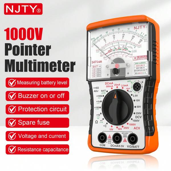 NJTY 1pc Analog Multimeter, Voltage 1000V, Pointer Multimeter, Current Resistance Multimeter, Anti-Burn Voltage Tester, Infrared Remote Control Signal Detector