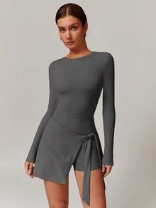 MASKERT Women's Long Sleeved Jumpsuit, Sports Yoga Dress, Fitness Commuting High Elasticity Comfortable Skin Friendly High Elasticity Dress - 深灰色 - 查看 1