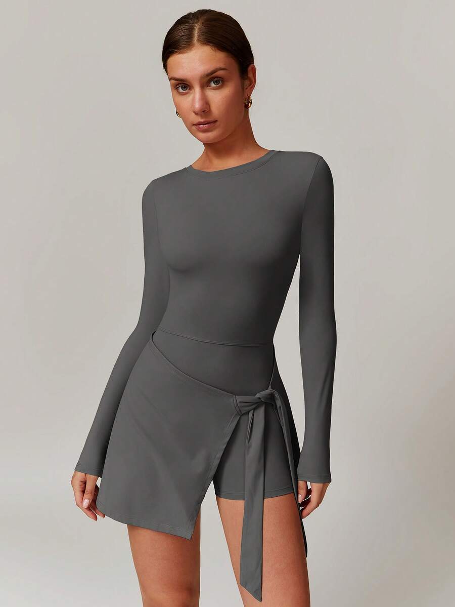 MASKERT Women's Long Sleeved Jumpsuit, Sports Yoga Dress, Fitness Commuting High Elasticity Comfortable Skin Friendly High Elasticity Dress - 深灰色 - 查看 1