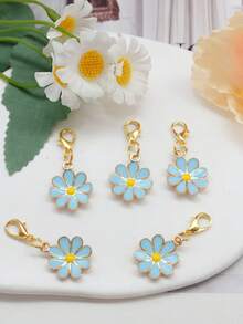 10个/套迷你雏菊龙虾扣钥匙扣，Y2K花卉包包配件套装，汽车装饰，包包挂饰，背包吊坠，适合上学、送礼，可爱哥特风，创意礼物，送给老师、朋友、姐妹 - 藍色八瓣花 - 查看 6