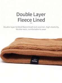 1条优雅纯色涤纶围巾，带天鹅绒衬里 - 弹力针织围脖，男女童皆宜，户外保暖，80%涤纶，20%氨纶，可机洗