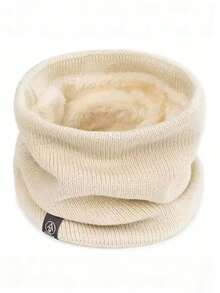 1条优雅纯色涤纶围巾，带天鹅绒衬里 - 弹力针织围脖，男女童皆宜，户外保暖，80%涤纶，20%氨纶，可机洗