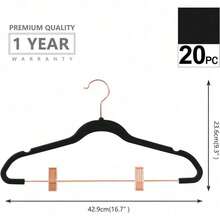 Premium All Black Velvet Pants Hangers With Adjustable Clips (Pack Of 20) Slim Skirt Hangers- Non Slip Felt Outfit Dress- Black Hooks,Space Saving Shirt Clothes -END - 黑色/玫瑰金 - 查看 2