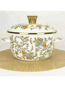 1pc Enamel Ceramic Pot, Dual-Ear Soup Pot, Stew Pot With Lid, Non-Stick Pot, Suitable For Gas And Induction Cooktop, Thickened Enamel Ceramic Soup Pot, Dual-Ear Enamel Ceramic Pot, Household Pot, Stew Pot, Flat Bottom Pot, Ramen Pot