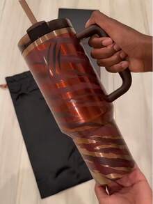 40 Oz TYLA Tiger Stripe Double - Wall Vacuum Insulated Stainless Steel Tumbler With Handle & Straw | Lightweight Portable Water Cup For Camping, Hiking, Travel | All - Day Hydration | Perfect Gift For Friends & Family - Brown - View 4
