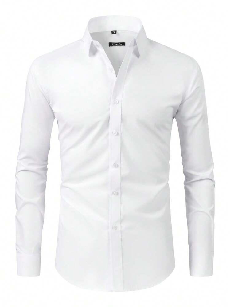 Rand paul Camisa Social Masculina Microelástica para Trabalho e Dia a Dia - Branco - Visão 1