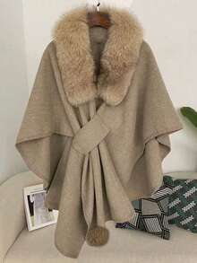 1pc Faux Cashmere & Faux Fur Shawl, Fashionable & Stylish For Daily Wear, Parties, Travels, Christmas Gift For Dress
