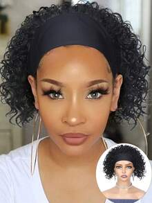 Water Wave Headband Wigs Synthetic Put-On & Go Curly Wave Synthetic Wig With Head Band Affordable For Women Daily Use Natural Black Color For Daily Party , Halloween, Cosplay,Christmas, Parties, Etc.