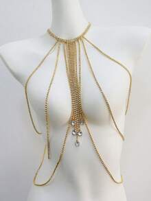 1 pezzo Collana/catena per il corpo con pendente a goccia d'acqua bianco e sexy, adatta per discoteca, festa in spiaggia, bikini, catena per il corpo in cristallo