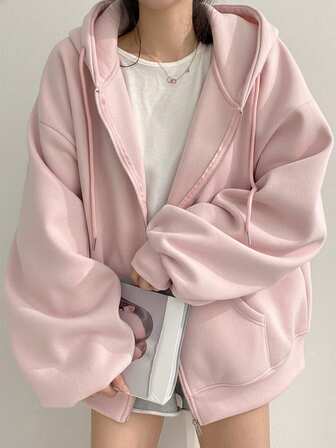 Women's Solid Color Raglan Sleeve Long Sleeve Casual Loose Drawstring Fleece Hoodie, Autumn/Winter