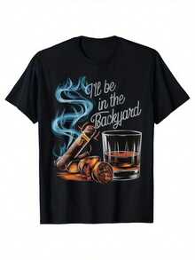 Camiseta de algodón para hombres con estampado, camiseta casual de manga corta y cuello redondo, top suave y cómodo, ropa para hombres - Negro - Ver 1