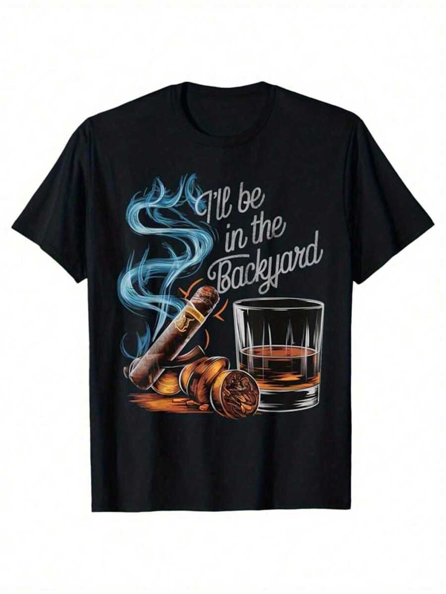 Camiseta de algodón para hombres con estampado, camiseta casual de manga corta y cuello redondo, top suave y cómodo, ropa para hombres - Negro - Ver 1