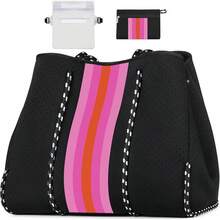 Large Multipurpose Neoprene Beach Tote Bag With Inner Pocket Women/Pool - A2-黑色升級版 - 查看 6
