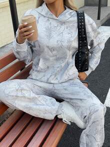 Damen Lässig Strick Langarm Kapuzen Zweiteiler für den Herbst