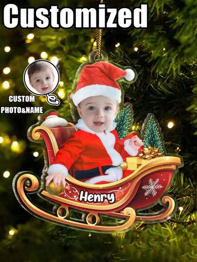 1pc Customized Photo Christmas Tree Ornament, Christmas Tree Decoration, Personalized Photo Decor, Acrylic Ornament, Christmas Photo Decoration