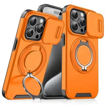 1pc Leadin Series Heavy Duty Shockproof 360° Rotatable Metal Magnetic Ring Multifunctional Holder Protective Phone Case Compatible With IPhone 16, 15, 14, 13, 12, 11 Pro Max, 14, 15, 16 Plus Series