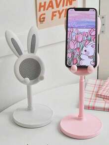 1pc Adjustable Folding ABS Plastic And Aluminum Rabbit‑Shaped White Tablet And Phone Stand For Wedding And Birthday And Home Decor, Room Decor, Office Decor, Home Back To School Compatible With IPhone, Android Phone, Gift For Birthday, Family, Friends Phone Holder Phone Accessories - 白色 - 查看 5